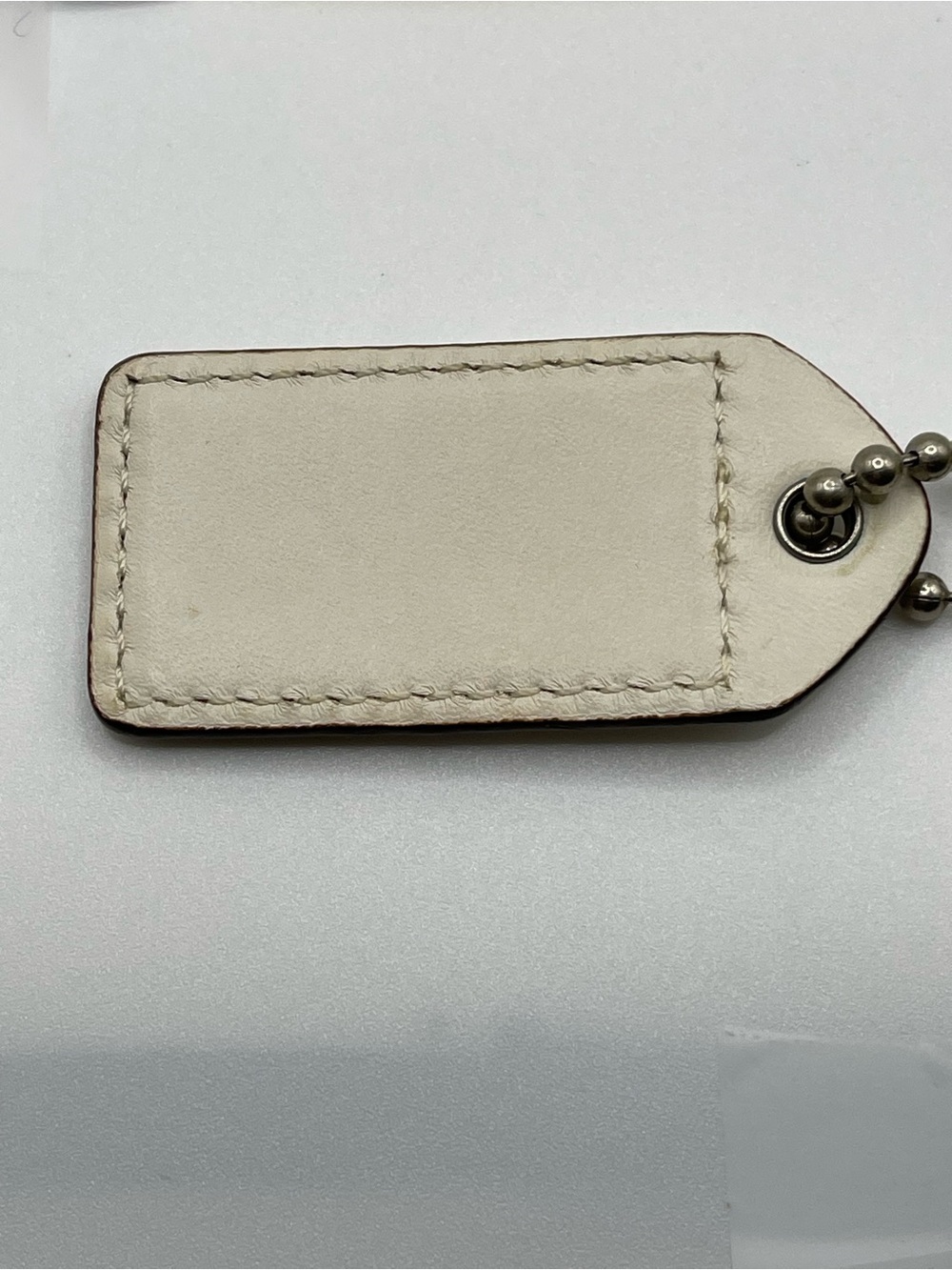 Coach Cream Leather Hang Tag with Silver Ball Chain - Picture 3 of 3